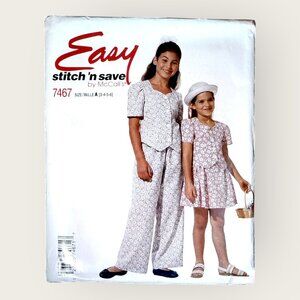 Vintage 1990s McCalls Sewing Pattern 7467 Girls Top Pants Skirt Size 3-6 Uncut
